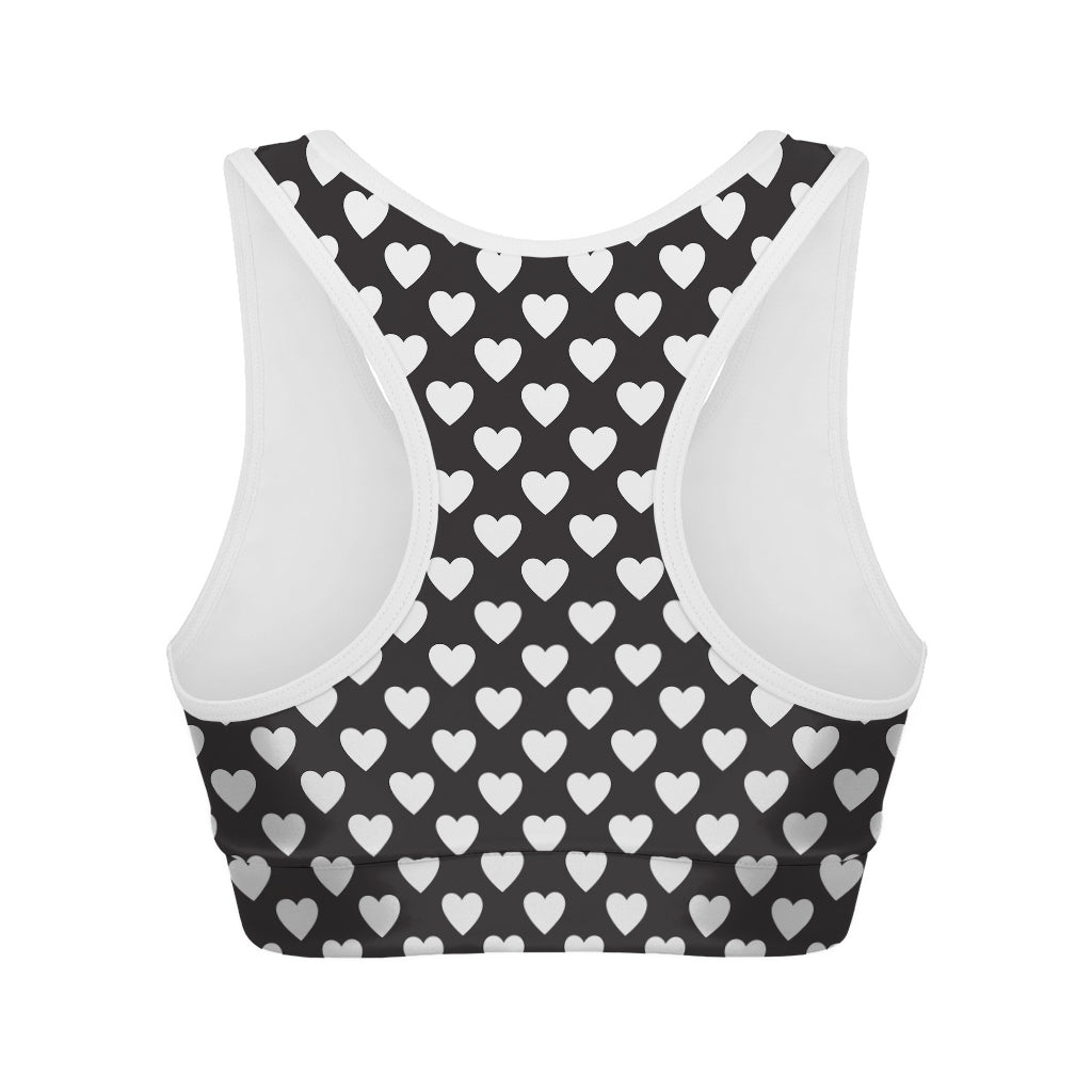 Black And White Heart Pattern Print Women's Sports Bra