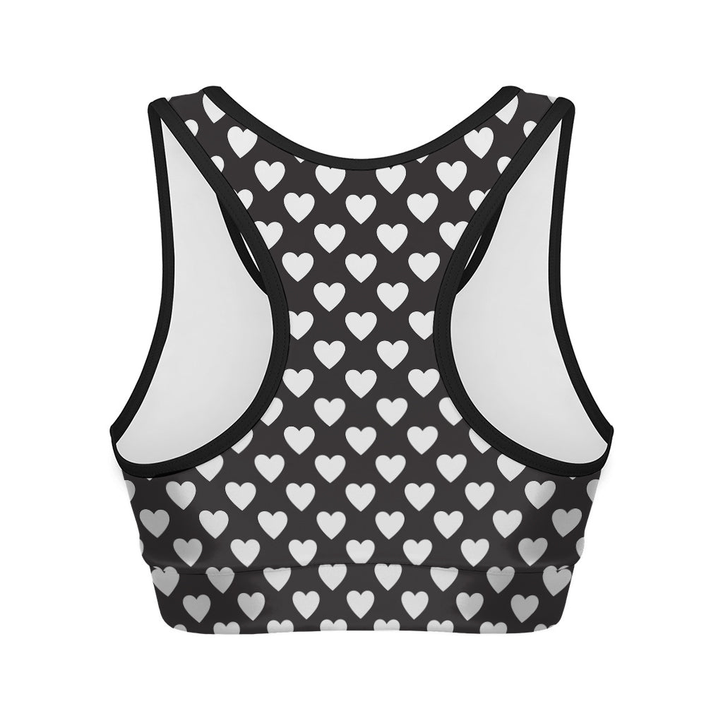 Black And White Heart Pattern Print Women's Sports Bra