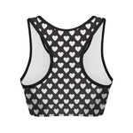 Black And White Heart Pattern Print Women's Sports Bra