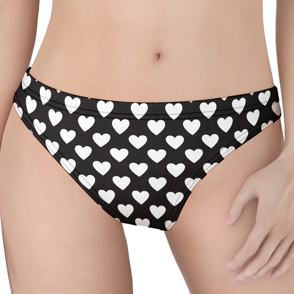 Black And White Heart Pattern Print Women's Thong