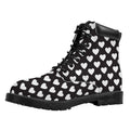 Black And White Heart Pattern Print Padded Collar Lace Up Boots