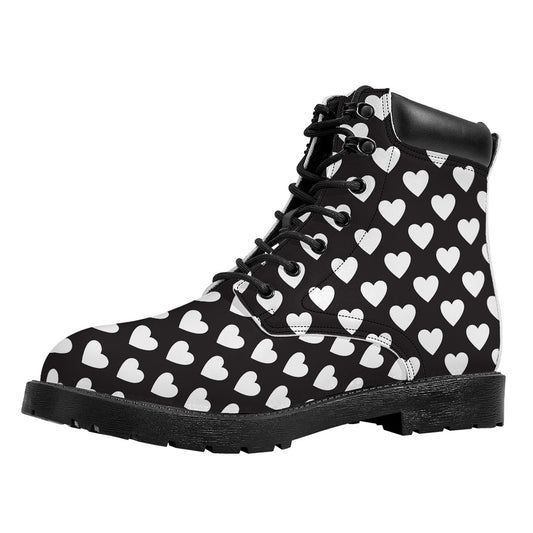 Black And White Heart Pattern Print Work Boots