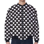 Black And White Heart Pattern Print Zip Sleeve Bomber Jacket