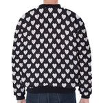 Black And White Heart Pattern Print Zip Sleeve Bomber Jacket