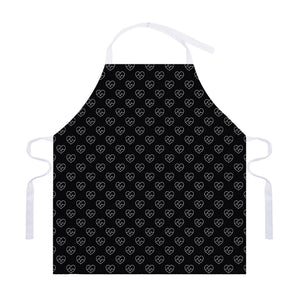 Black And White Heartbeat Pattern Print Adjustable Apron