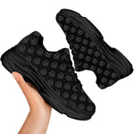 Black And White Heartbeat Pattern Print Black Chunky Shoes