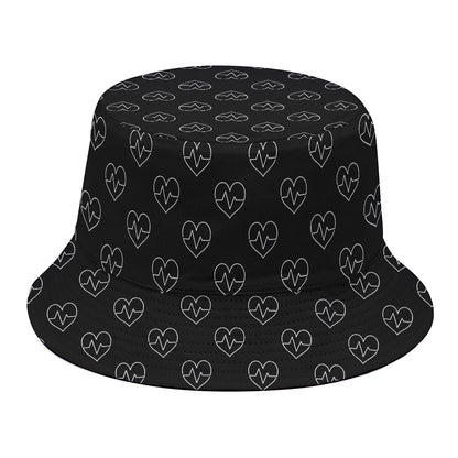 Black And White Heartbeat Pattern Print Bucket Hat