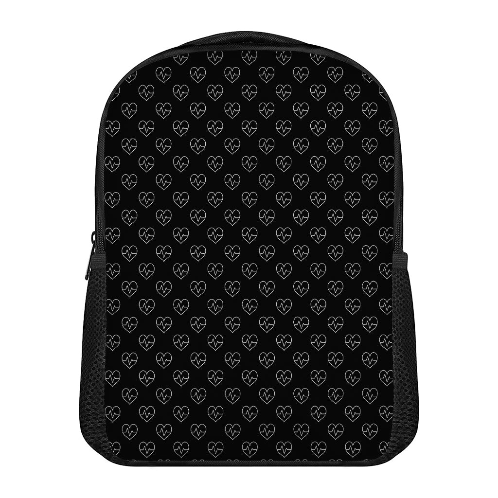 Black And White Heartbeat Pattern Print Casual Backpack