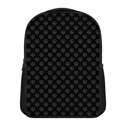 Black And White Heartbeat Pattern Print Casual Backpack