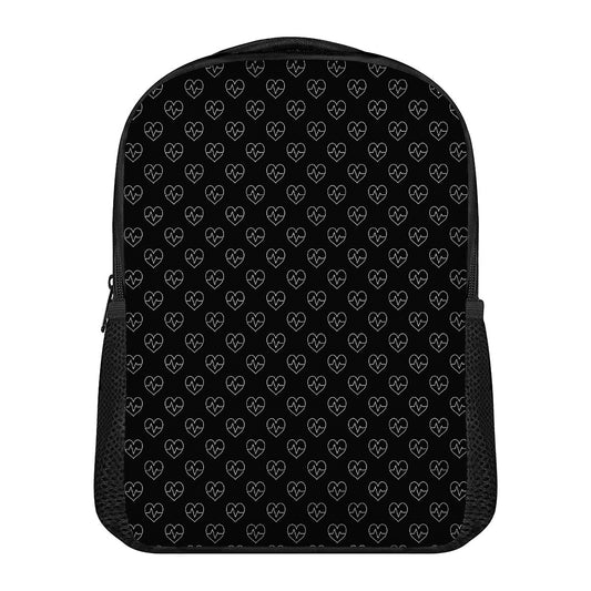 Black And White Heartbeat Pattern Print Casual Backpack