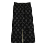 Black And White Heartbeat Pattern Print Cotton Front Slit Maxi Skirt
