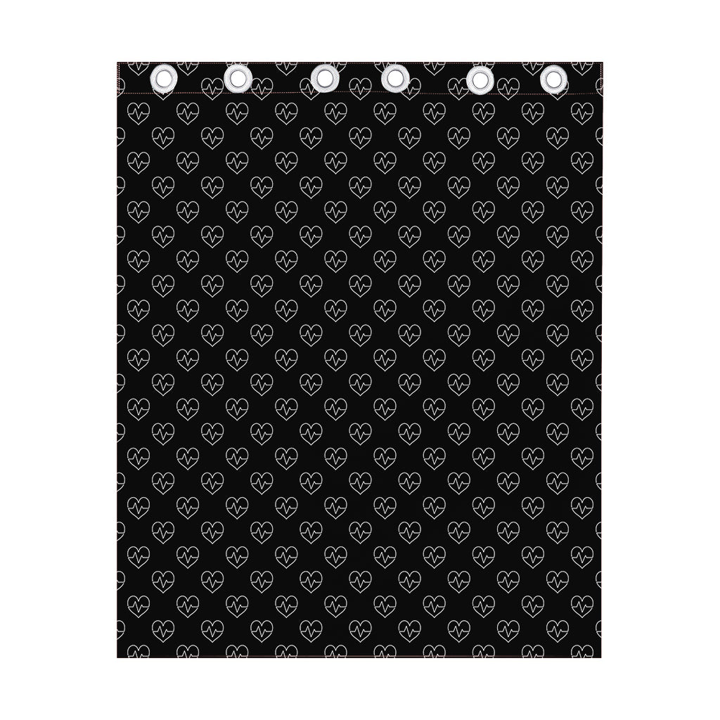 Black And White Heartbeat Pattern Print Curtain