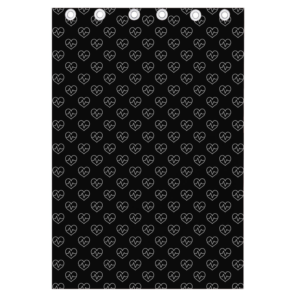 Black And White Heartbeat Pattern Print Curtain