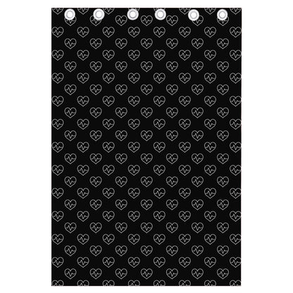 Black And White Heartbeat Pattern Print Curtain