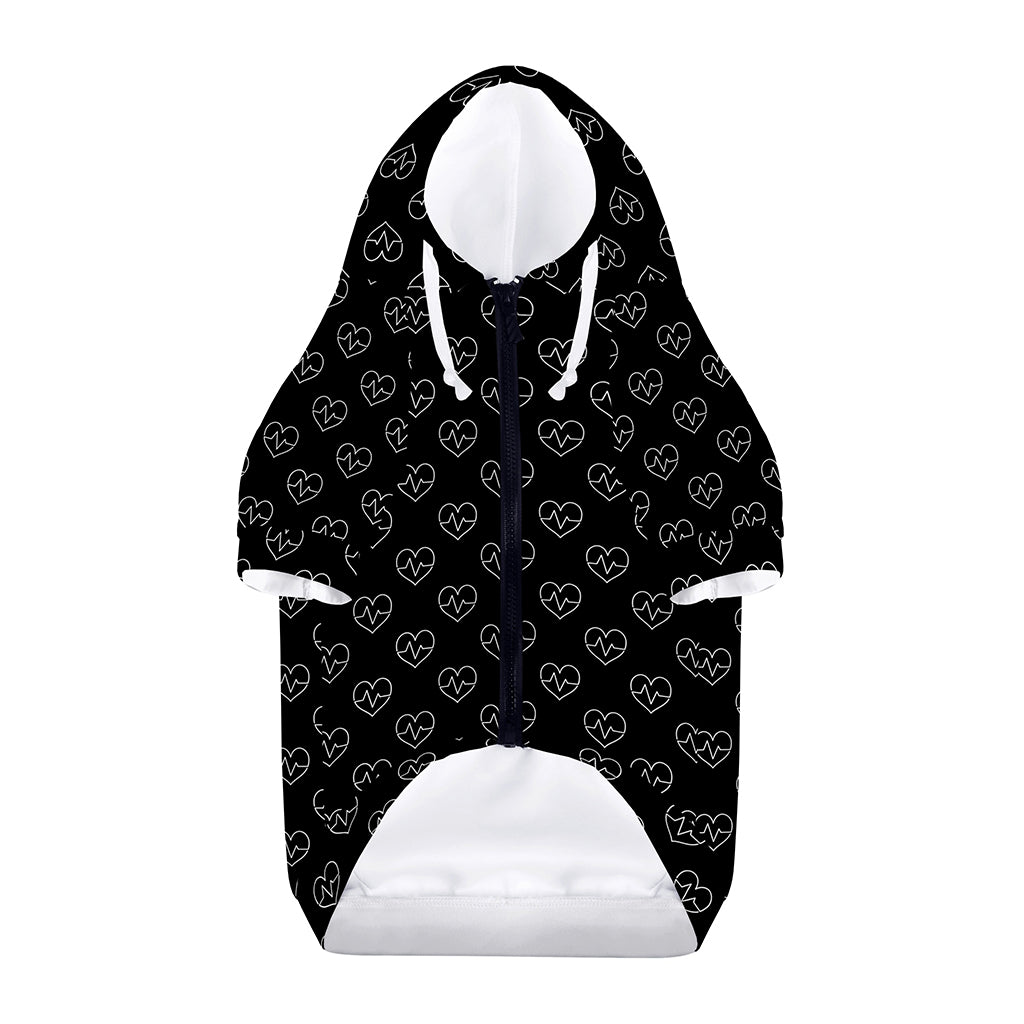 Black And White Heartbeat Pattern Print Dog Zip Up Hoodie