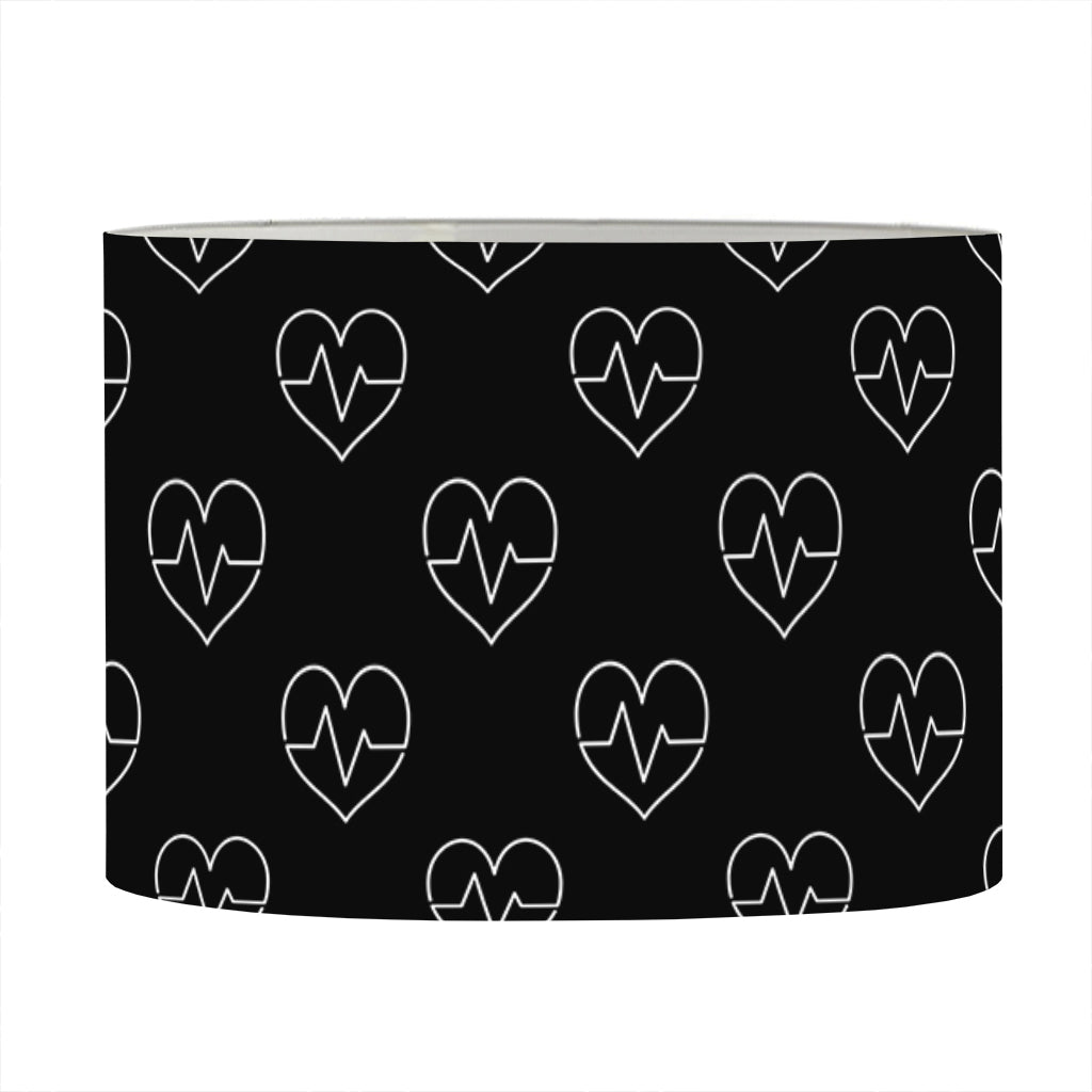 Black And White Heartbeat Pattern Print Drum Lamp Shade