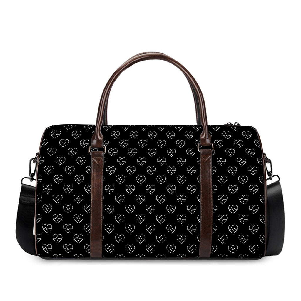 Black And White Heartbeat Pattern Print Duffle Bag