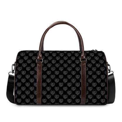 Black And White Heartbeat Pattern Print Duffle Bag