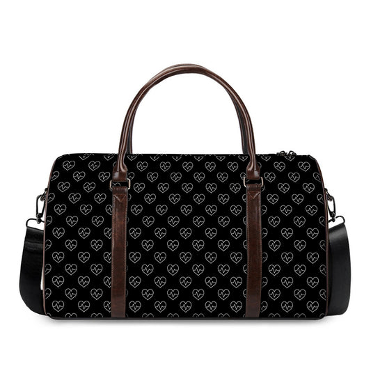 Black And White Heartbeat Pattern Print Duffle Bag