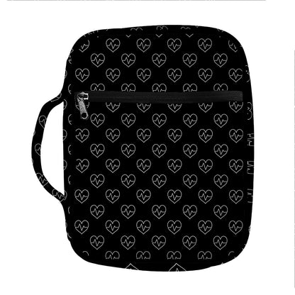 Black And White Heartbeat Pattern Print Front Pocket Bible Bag