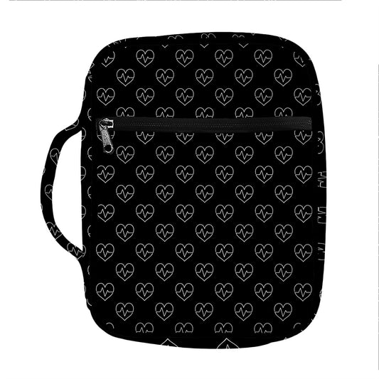 Black And White Heartbeat Pattern Print Front Pocket Bible Bag