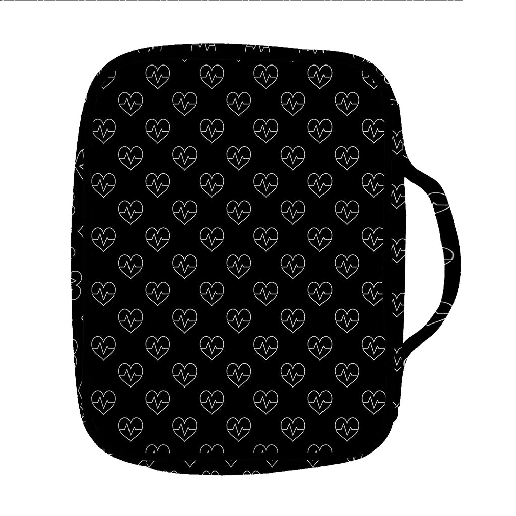 Black And White Heartbeat Pattern Print Front Pocket Bible Bag