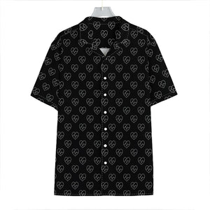 Black And White Heartbeat Pattern Print Hawaiian Shirt