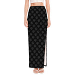 Black And White Heartbeat Pattern Print High Slit Maxi Skirt
