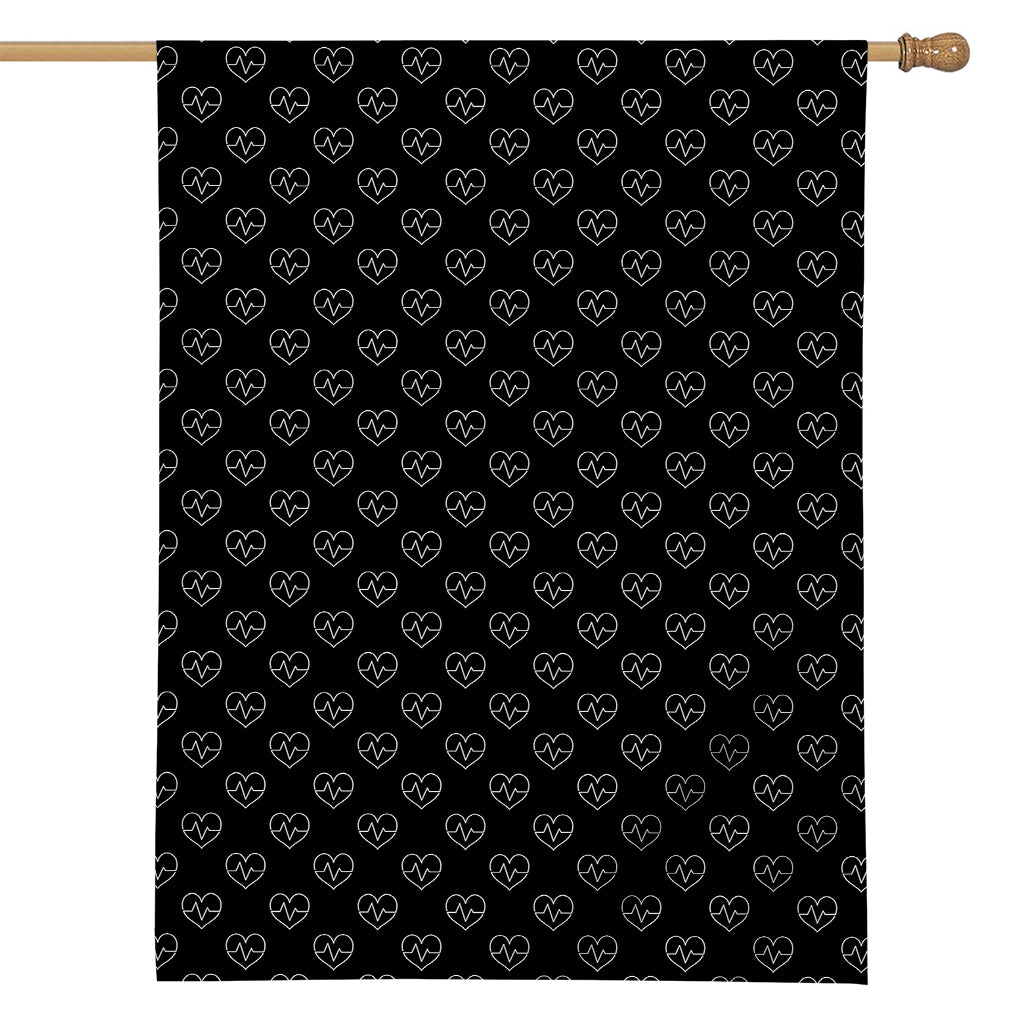 Black And White Heartbeat Pattern Print House Flag