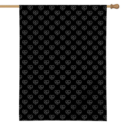 Black And White Heartbeat Pattern Print House Flag