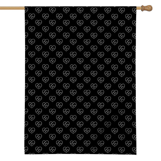 Black And White Heartbeat Pattern Print House Flag