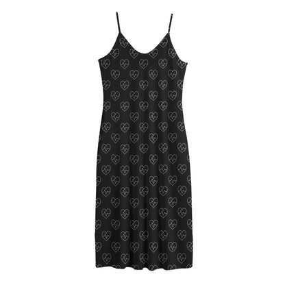 Black And White Heartbeat Pattern Print Jersey Midi Cami Dress