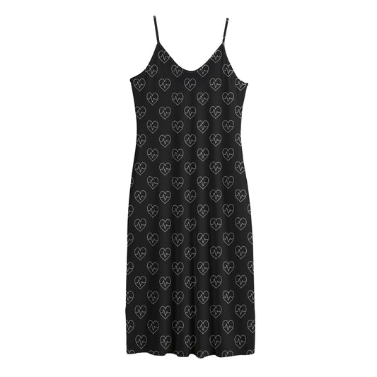 Black And White Heartbeat Pattern Print Jersey Midi Cami Dress