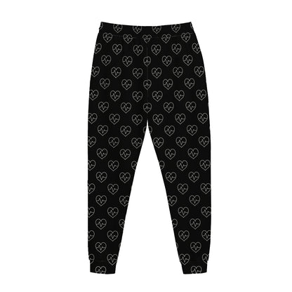 Black And White Heartbeat Pattern Print Jogger Pants