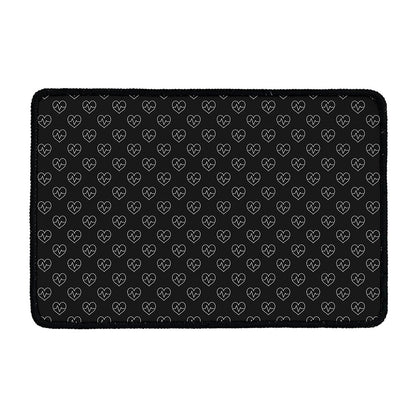 Black And White Heartbeat Pattern Print Kitchen Mat