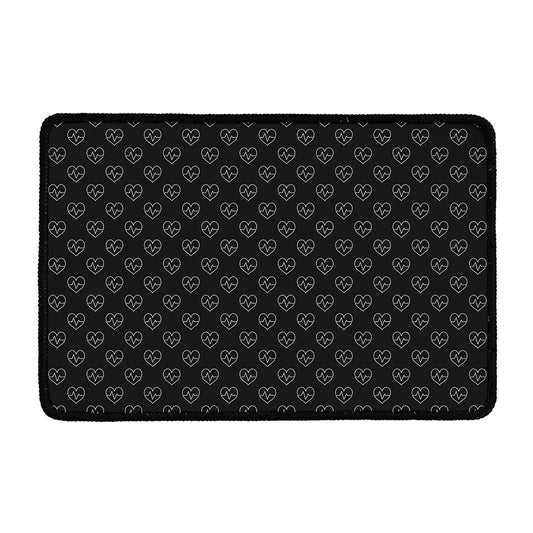 Black And White Heartbeat Pattern Print Kitchen Mat