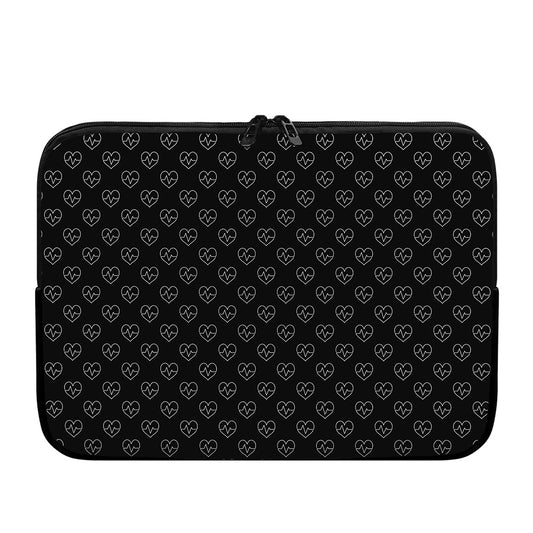 Black And White Heartbeat Pattern Print Laptop Sleeve