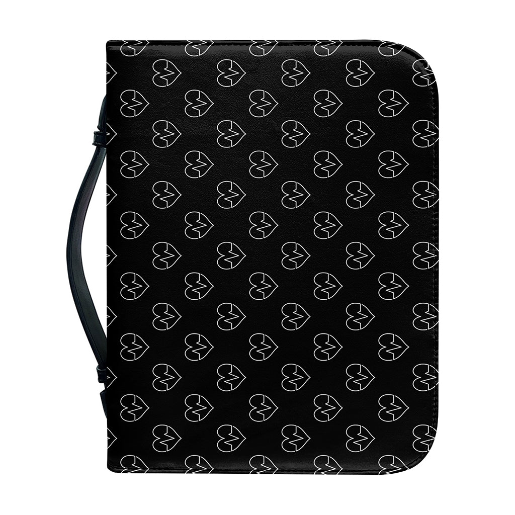 Black And White Heartbeat Pattern Print Leather Bible Cover