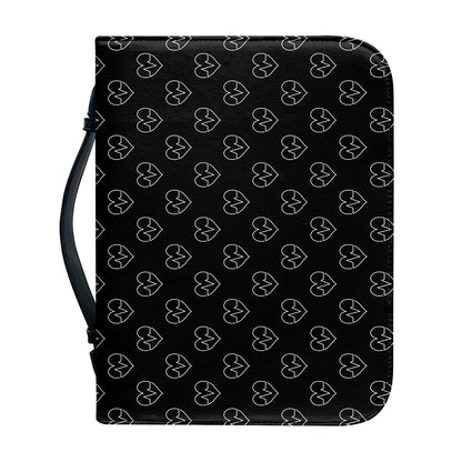 Black And White Heartbeat Pattern Print Leather Bible Cover