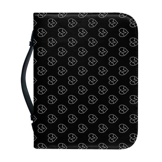 Black And White Heartbeat Pattern Print Leather Bible Cover
