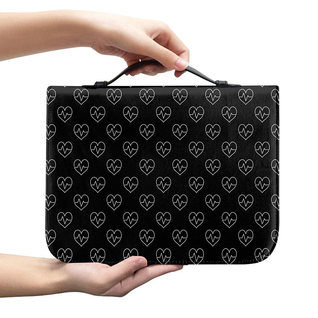 Black And White Heartbeat Pattern Print Leather Bible Cover