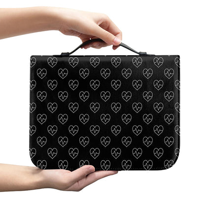 Black And White Heartbeat Pattern Print Leather Bible Cover