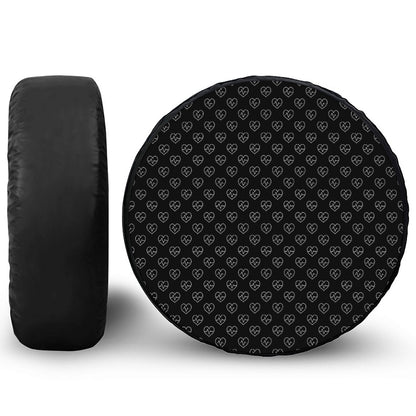 Black And White Heartbeat Pattern Print Leather Spare Tire Cover