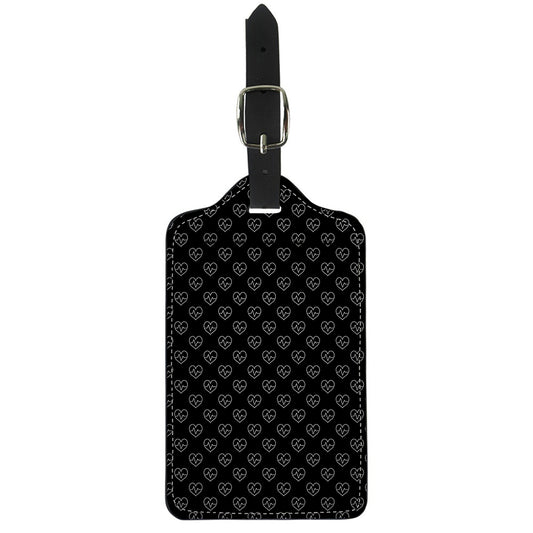 Black And White Heartbeat Pattern Print Luggage Tag