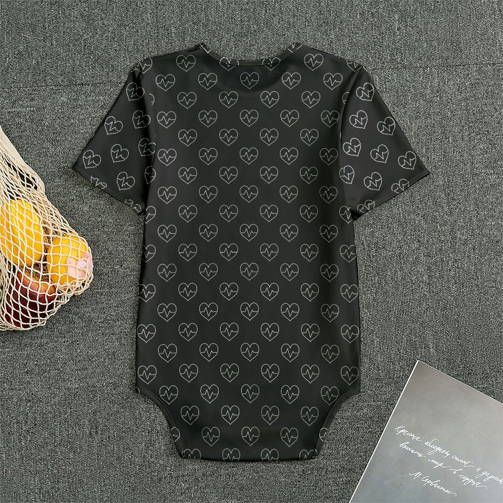 Black And White Heartbeat Pattern Print Men's Bodysuit