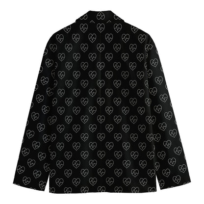 Black And White Heartbeat Pattern Print Men's Cotton Blazer