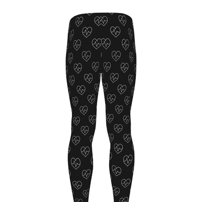 Black And White Heartbeat Pattern Print Men's leggings