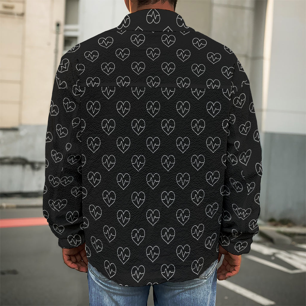 Black And White Heartbeat Pattern Print Men's Shirt Jacket