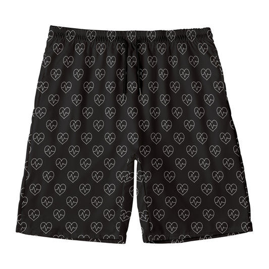 Black And White Heartbeat Pattern Print Men's Swim Trunks