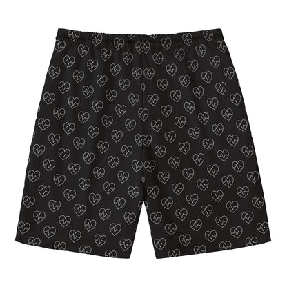 Black And White Heartbeat Pattern Print Men's Swim Trunks